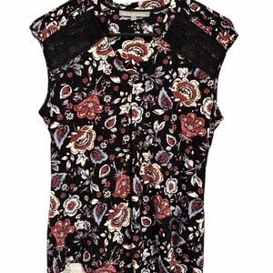 Daniel Rainn Black Lace Detail Floral Sleeveless Blouse